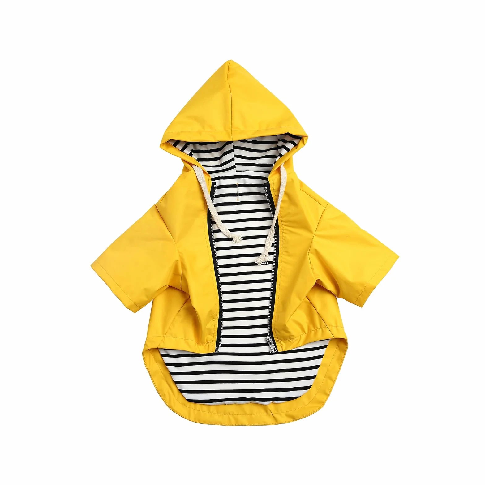 MOREZI Wind&Wasserdicht Hunderegenmantel mit Beinschutz & Fest Kapuze - Leichtes Outdoor - Für kleine/mittlere Hunderassen - Reißverschluss, Verstellbarer Kordelzug, Gelb, XS