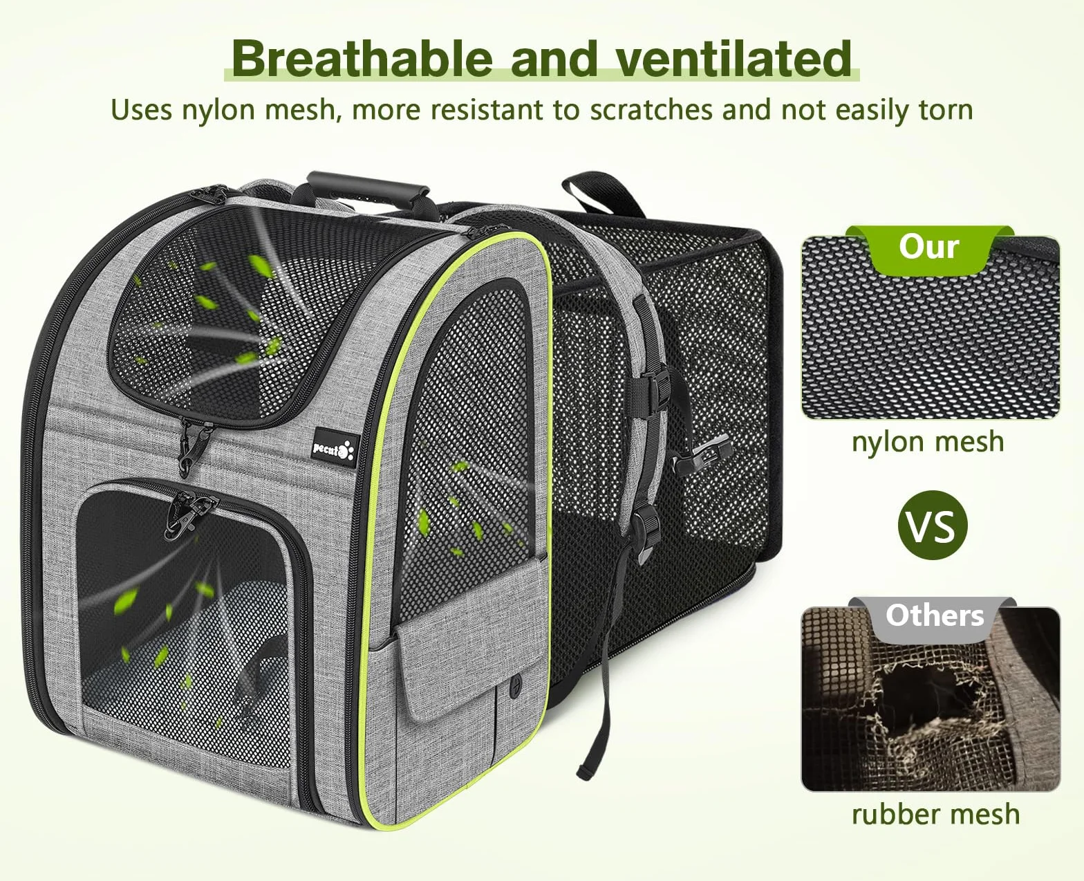 pecute Haustier Rucksack mit Netzfenster XL für 6-10 kg, Erweiterbarer Platz, Tragbare & Faltbare Katzentasche mit Vorhang Oben, Atmungsaktive Hundetasche, Wasserdichtes Oxford-Tuch, Ideal für Reisen
