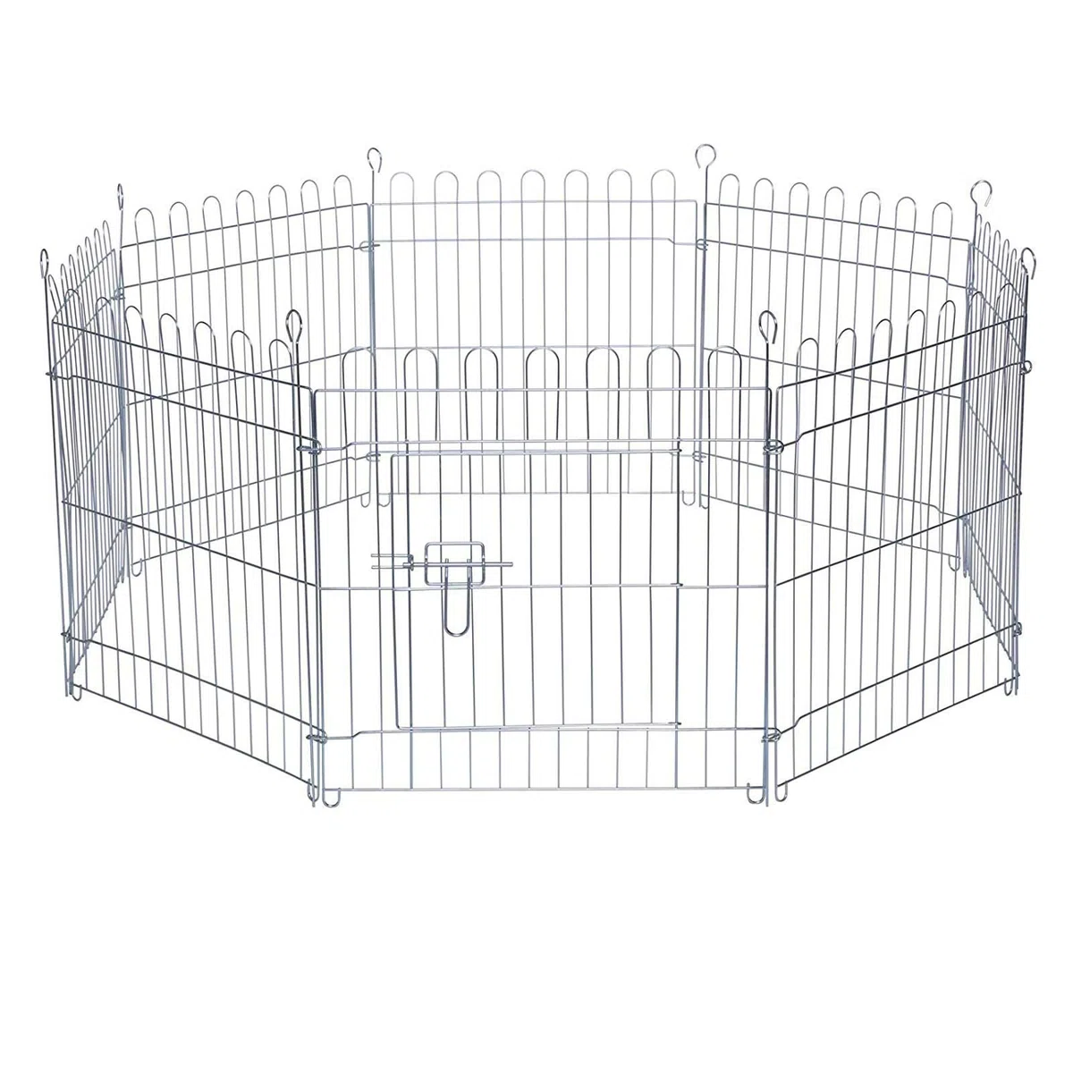 lionto Freigehege für Kaninchen aus robustem Metall, 59x58 cm, erweiterbares Outdoor Gehege für Kleintiere mit Erdspießen, inkl. Tür mit Verriegelung & Schutznetz, witterungsbeständig, 8 Elemente