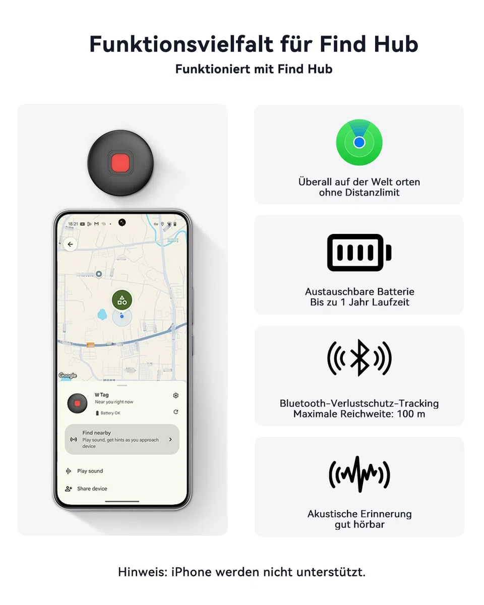 Hund GPS Tracker für Android ohne ABO, Hundetracker Katzentracker für Halsband, Android Smart Tag kompatibel mit Google Find Hub, Wasserdicht Tracking Standort von Haustieren (2 Pack)