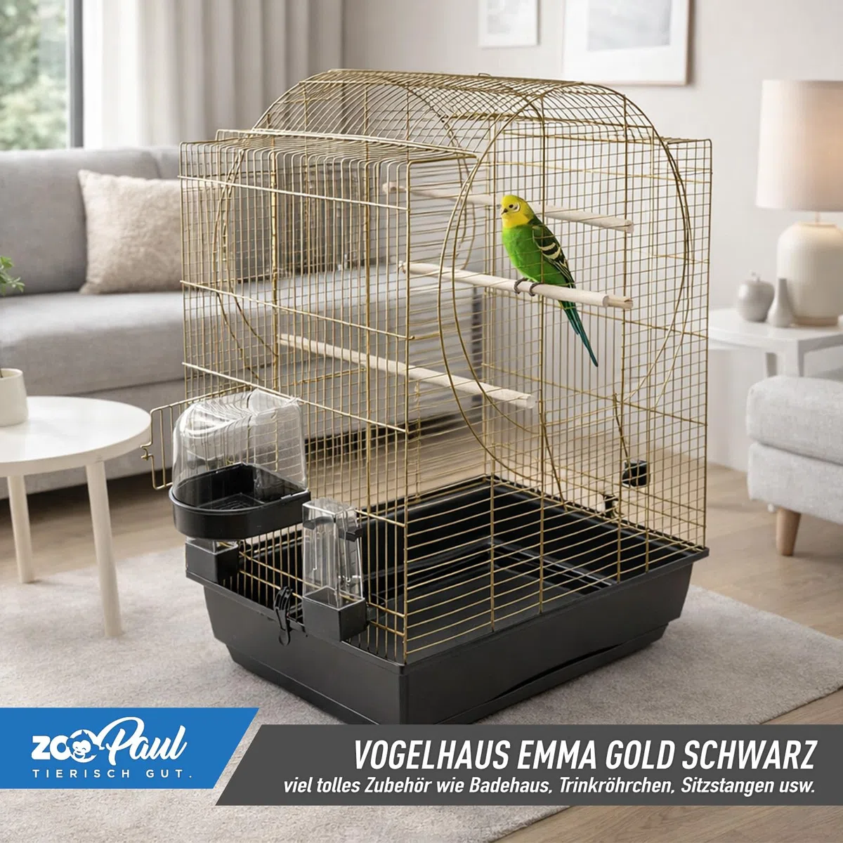 Premium Vogelkäfig Käfig Emma 72x54x38 cm Gold schwarz Vogelhaus Kanarien Wellensittiche Exoten