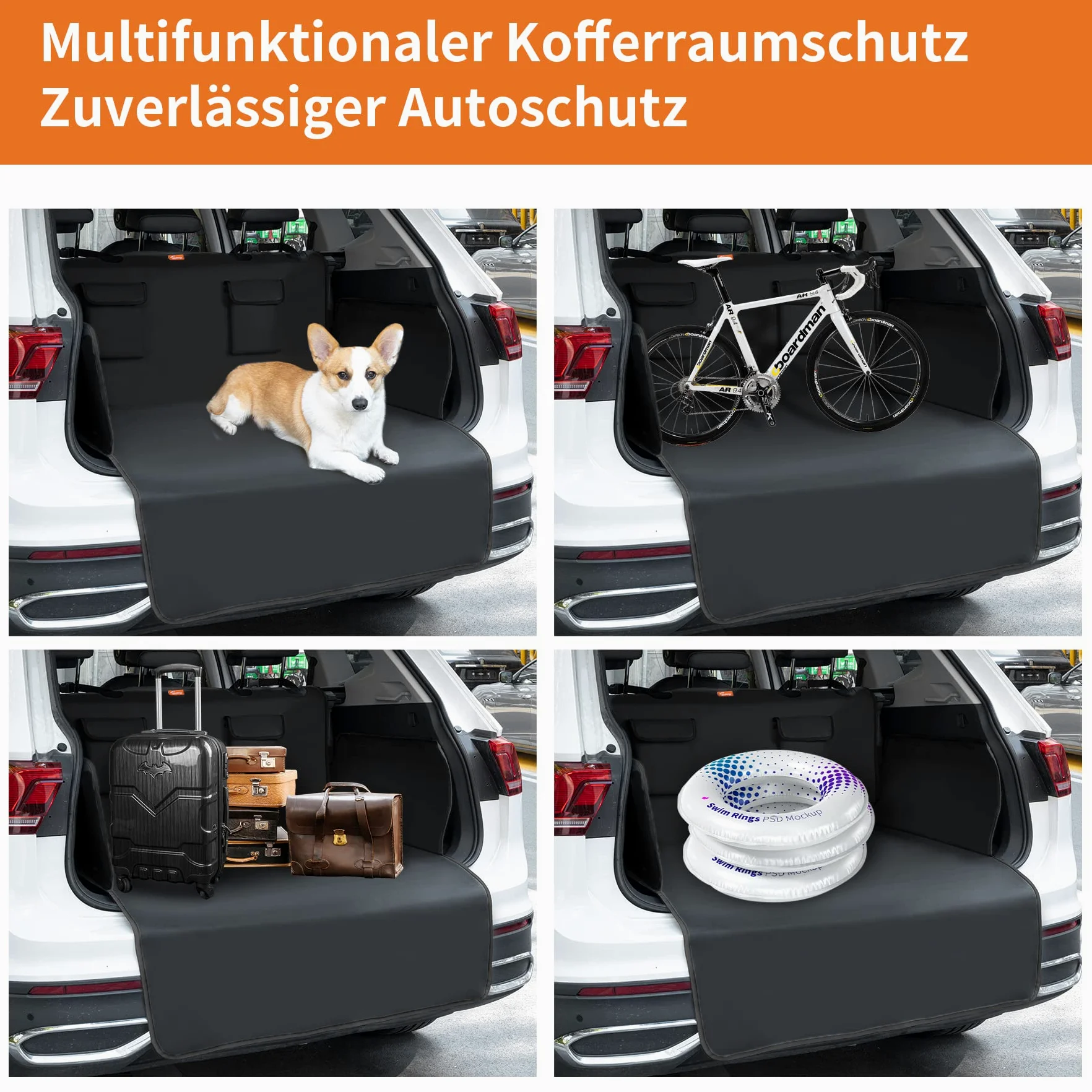 Kofferraumschutz Hund mit Seitenschutz & Stoßstangenschutz – Wasserdicht, reißfest & pflegeleicht, universale Kofferraum-Schutzmatte für Hunde, passend für SUV, Kombi & Kleinwagen – schwarze Kante