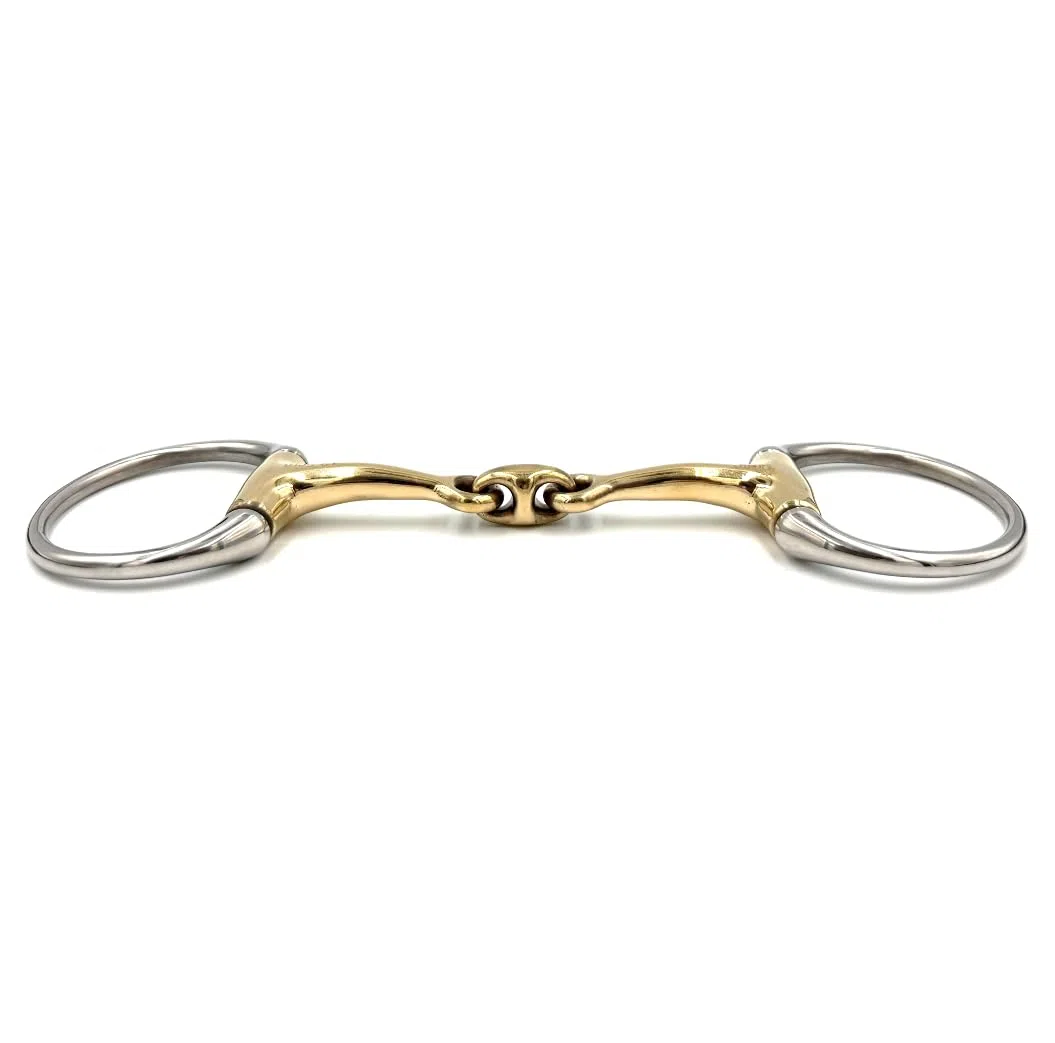 ES0013 Gebiss Olivenkopfgebiss Olivenkopftrense Doppelt Gebrochen aus Kupfer Edelstahl Ringdurchmesser 70 mm Gebissstärke 13 mm (11.5 cm)