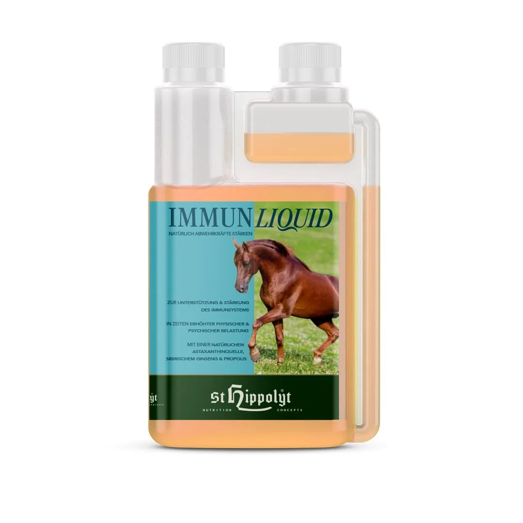 St. Hippolyt Immun Liquid | 1 l | Ergänzungsfuttermittel für Pferde | Mit Spirulina-Algen & Ginseng