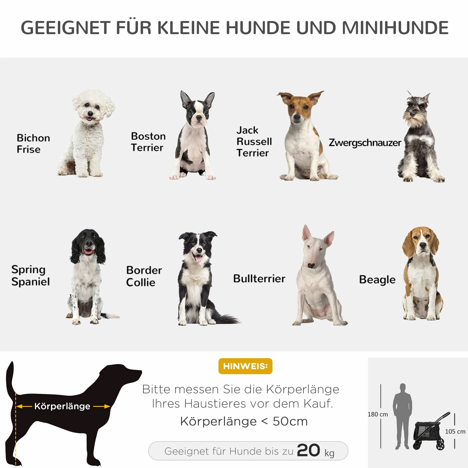 PawHut Hundewagen, faltbarer Hundebuggy, Hundetrolley mit Kissen, Katzenbuggy bis 20 kg, Katzenwagen für kleine und mittelgroße Hunde mit Seitentaschen, Netzfenster, Oxford-Gewebe, Schwarz