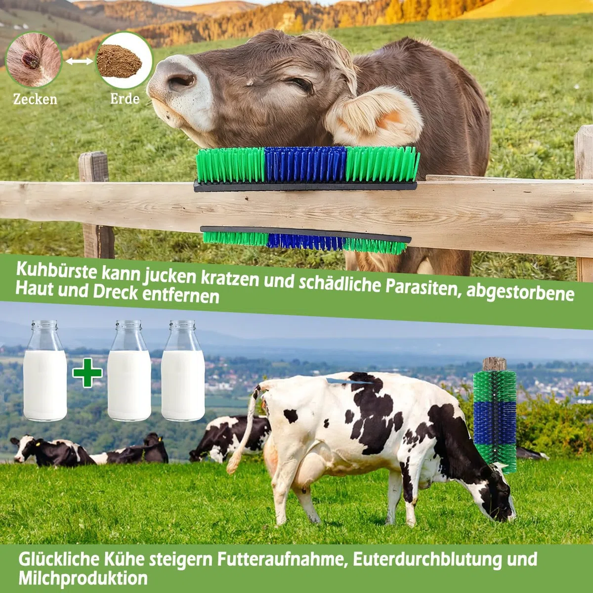 2 Pcs Kratzbürste Pferd, Halbrunde Pferde-Rückenkratzer, Pferdebürste, Kuhbürste, lindert Juckreiz & reinigt Mähne, Kratzbaumbürste für Pferd, Kuh, Schwein, Schafe, 43.5cm