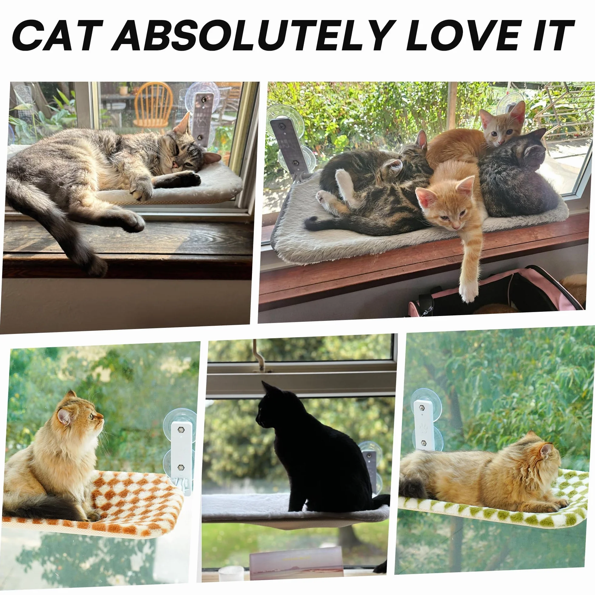 EDAGNY Katzen Hängematte Weicher Weich mit Wendbarem und Waschbarem Matte - 54x30cm Katzen Fensterliege Katzenbett Fenster Stabiler Metallrahmen Stabil zu 18kg,Grau M