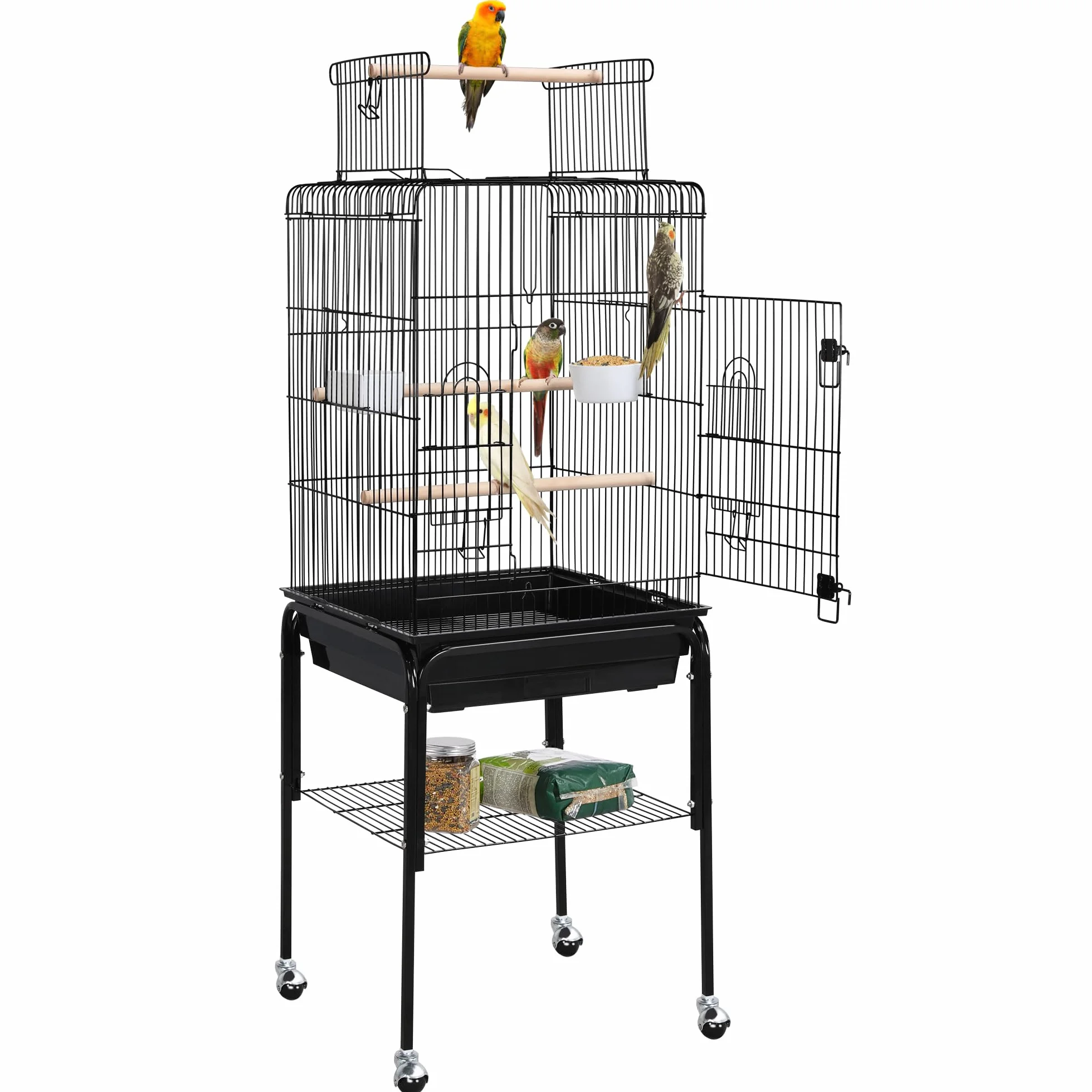 Yaheetech Vogelkäfig mit ständer Vogelbauer Wellensittichkäfig 46,5 x 46,5 x 136 cm Kanarien Käfig Exotenkäfig Vogelhaus Papageienkäfig mit Spielzeug