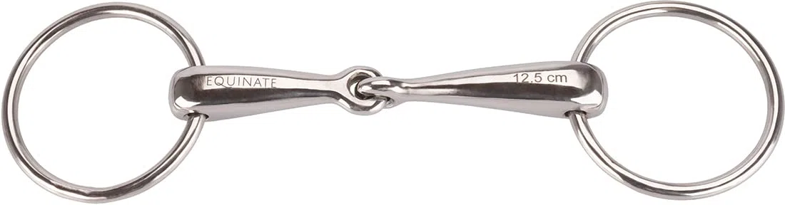 Equinate Wassertrense Edelstahl 18mm einfach gebrochen - Anatomisch geformtes maulfreundliches Gebiss mit sanfter Einwirkung - Lasergravierte Größenangabe