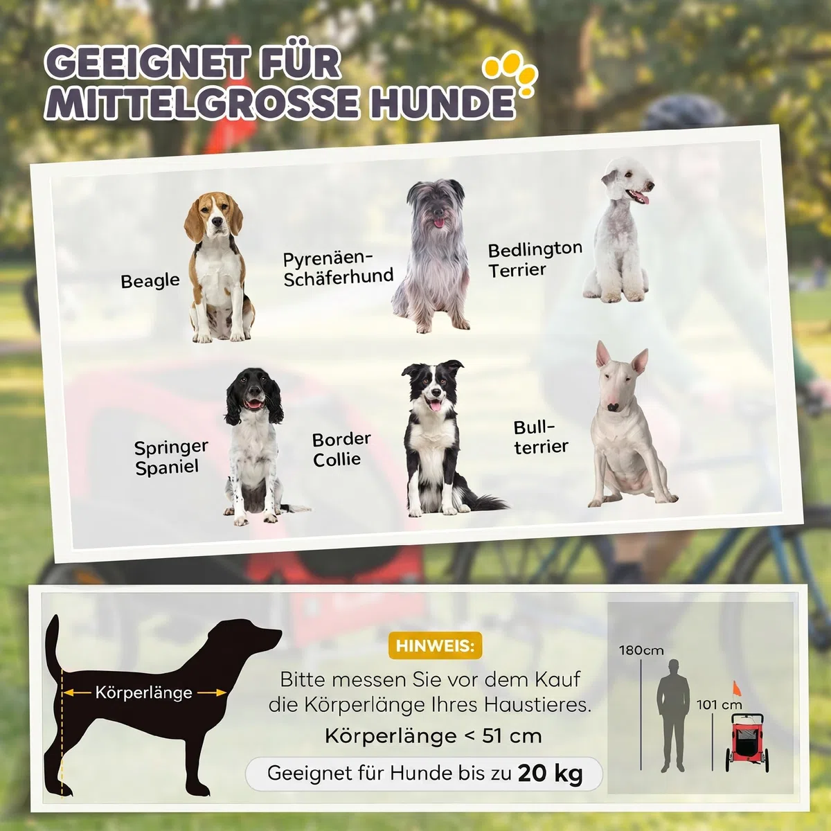 PawHut 2-in-1 Hundeanhänger für Fahrrad Hundebuggy für kleine & mittelgroße Hunde bis 20 kg Faltbarer Fahrradanhänger mit 600D Oxford, Reflektoren, Handbremse, Universelle Kupplung