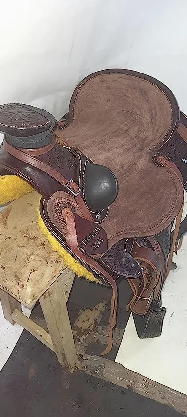Rough Out Leather Western Roping Ranch Horse Saddle