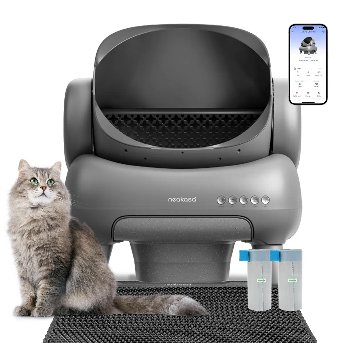 Neakasa M1 Plus Selbstreinigende Katzentoilette mit offenes Design, XXL Kapazität Katzenklo, App-Steuerung, sicher, geruchsfrei und hygienisch, mit Katzenstreu Matte, Cat Litter Box für mehrere Katzen
