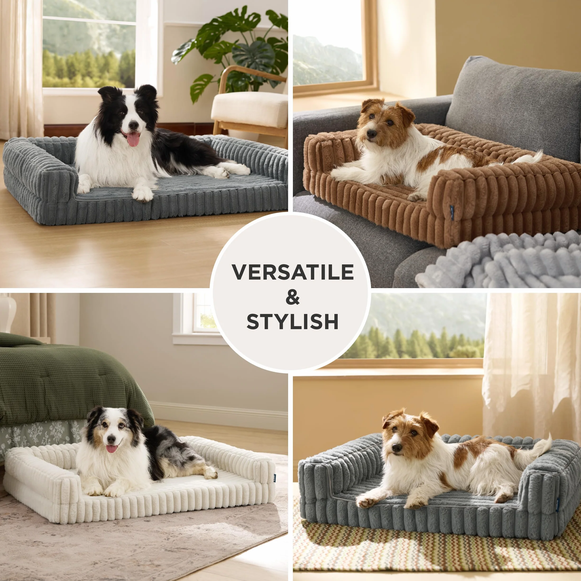 BEDSURE orthopädisches Hundebett Grosse Hunde - 89x64x18cm wasserdichtes Hundesofa mit Memory-Schaum & Eierkarton-Schaum, waschbarer und Abnehmbarer Cordbezug Hundecouch, grau