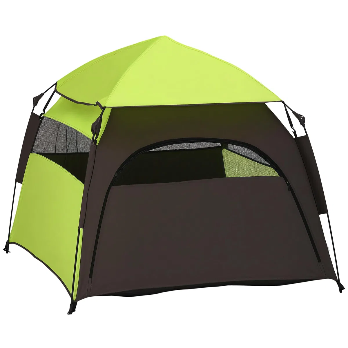 PawHut Haustierzelt, Outdoor Hundezelt, Katzenzelt mit Meshfenster, Tragetasche, Sonnendach, Tragbar Hundehütte für extra große und große Hunde, für Drinnen und Draußen, 120x120x106cm, Grün+Dunkelgrau