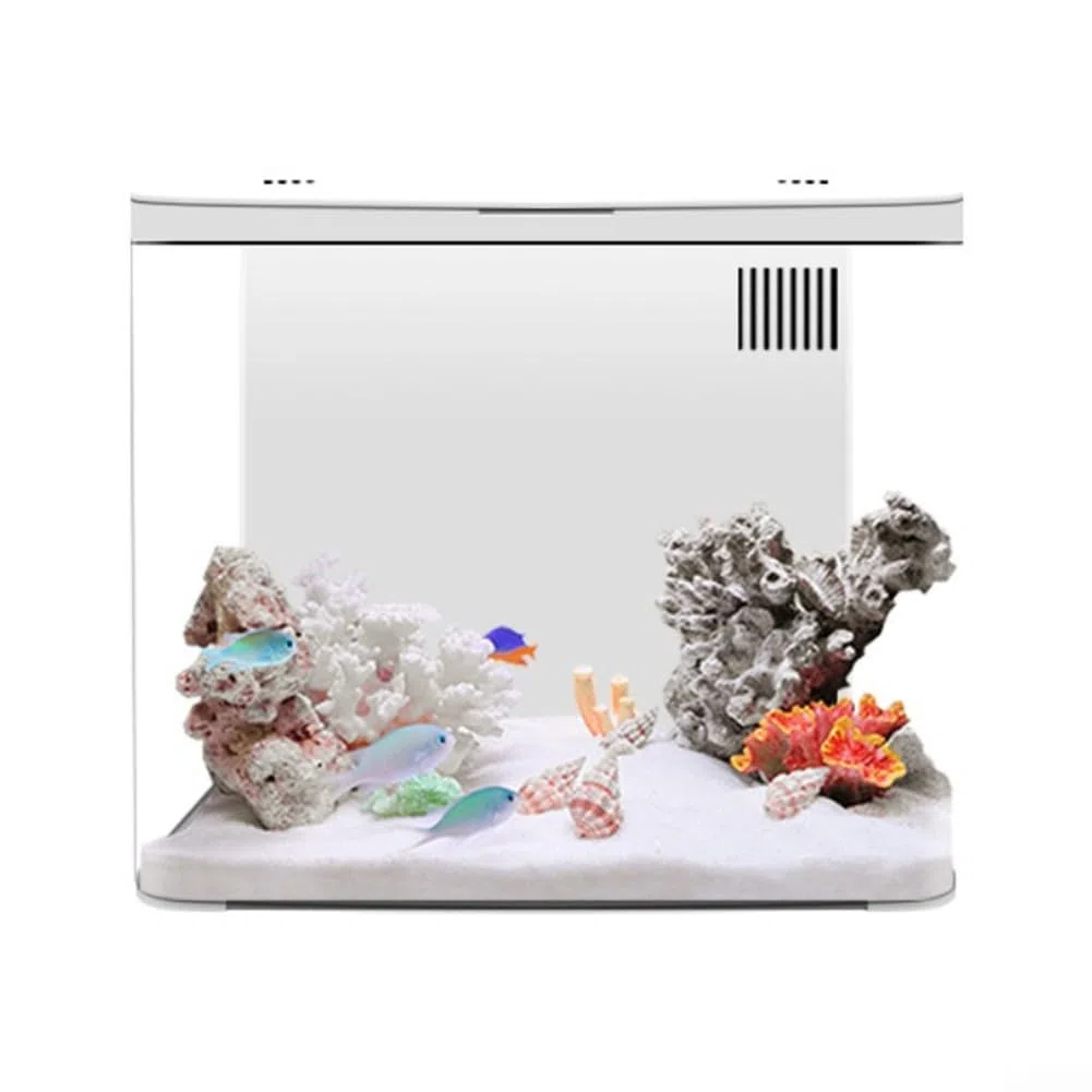 HpLive Acryl Aquarium Starter Set mit Leiser Pumpe Desktop Betta Fischbecken LED Beleuchtung Filtrationssystem(Black)