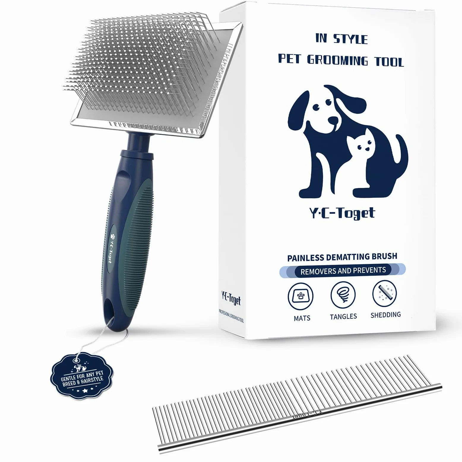 Sanfte Slicker-Bürste für Hunde mit Schutz-Kugelspitzen – Verfilzungen lösen & Unterfell entfernen für langhaarige Hunde & Katzen– Beruhigende Massagebürste für empfindliche Haut, Goldendoodle & Pudel