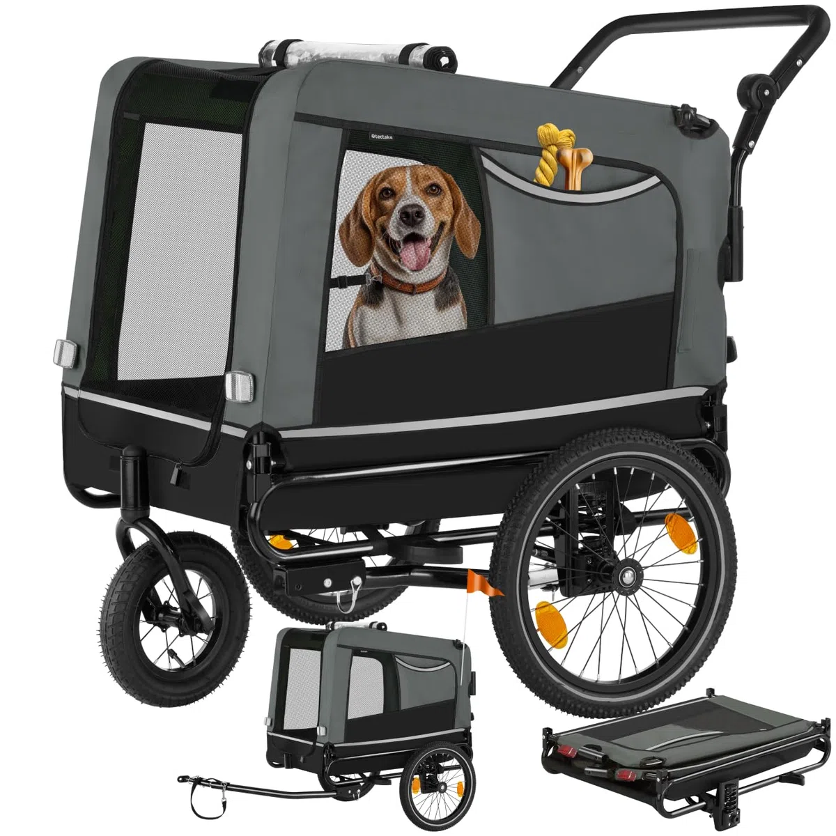 tectake® Fahrradanhänger multifunktional - als Hunde Anhänger Wagen für Fahrrad und e Bike, Jogger oder Buggy, Belastbarkeit bis 40kg, faltbar, schneller Umbau, inkl. Sicherheits Zubehör