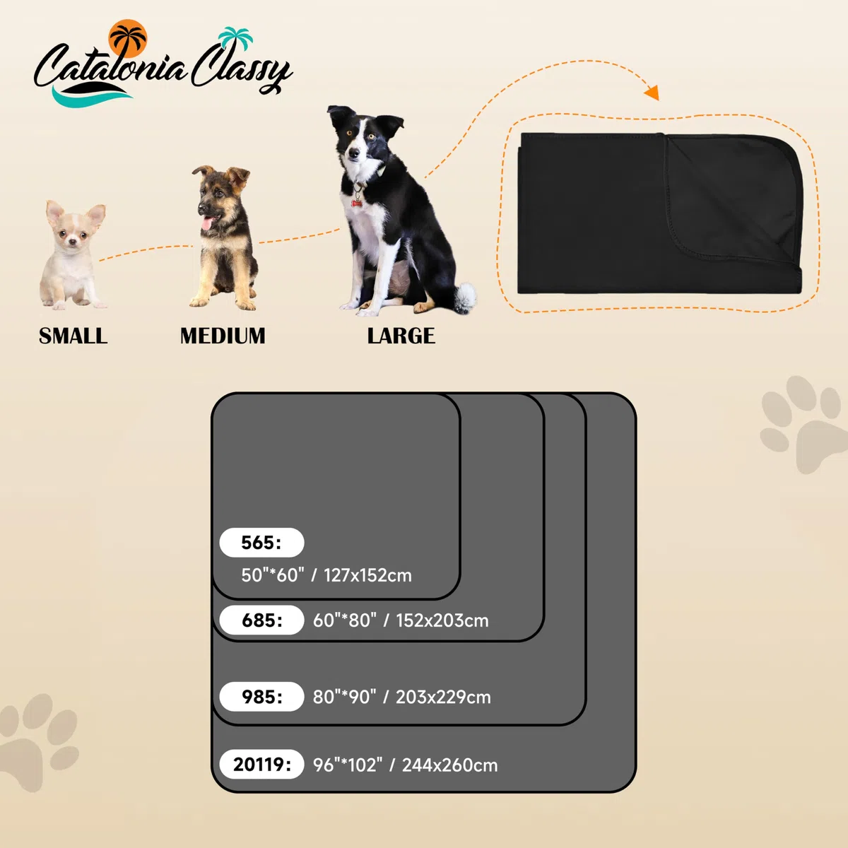 Catalonia Classy wasserdichte Decke für Bett, Decke Wasserdicht für Sofa, Hundedecke für Unterwegs Outdoor Indoor, Wärmedecke für Haustiere, Hundedecken Waschbar (XL 203x152cm, Schwarz/Schwarz)