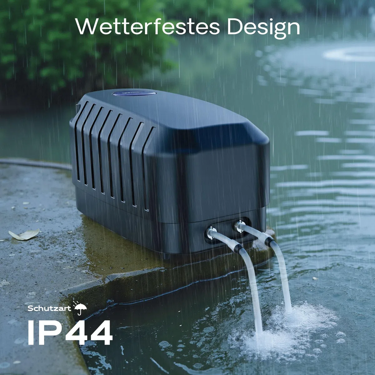 SunSun Cap Sauerstoffpumpe, Luftpumpe für Aquarium und Gartenteich, Teichbelüfter mit Luftausgängen, Belüftungspumpe mit Luftstein und Rückschlagventil