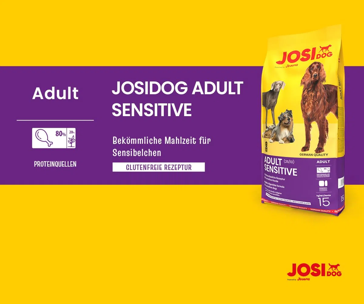 JosiDog Adult Sensitive (1 x 15 kg) | Adult | Premium Trockenfutter für empfindliche Hunde | besonders bekömmlich mit viel Geflügelprotein | glutenfrei | Powered by JOSERA | Hundefutter | 1er Pack