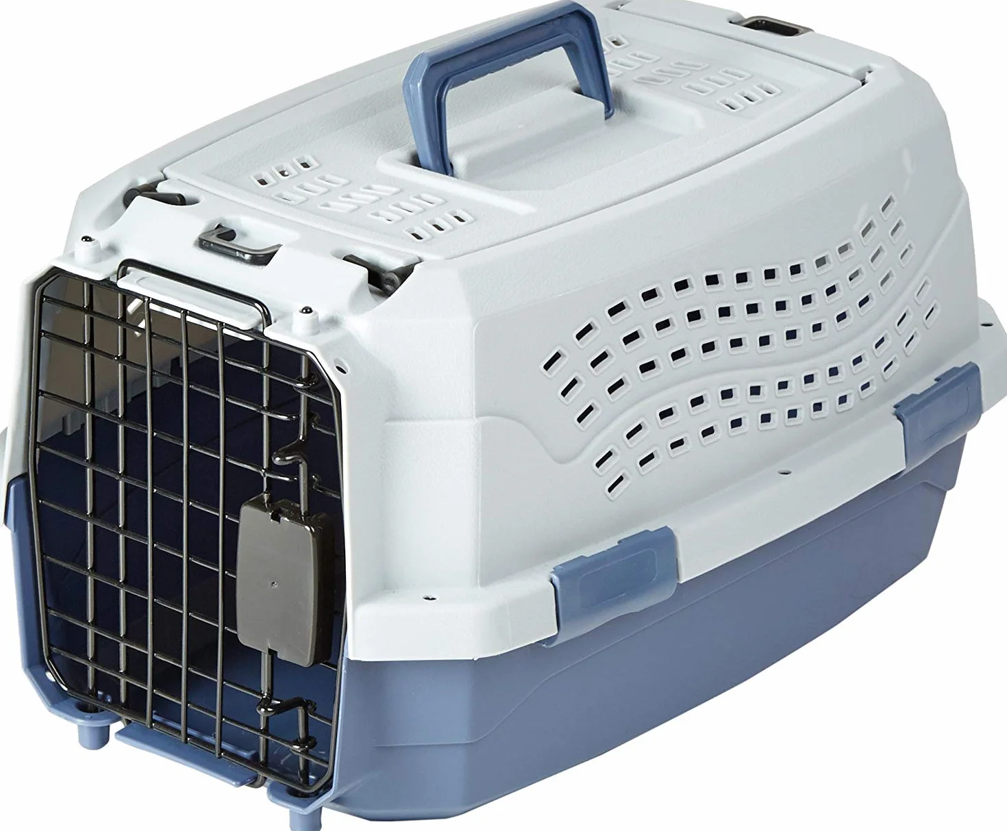 Amazon Basics Hund Transportbox für Haustiere, 2 Türen, 1 Dachöffnung, L 48 x B 32 x H 25 cm, Blau