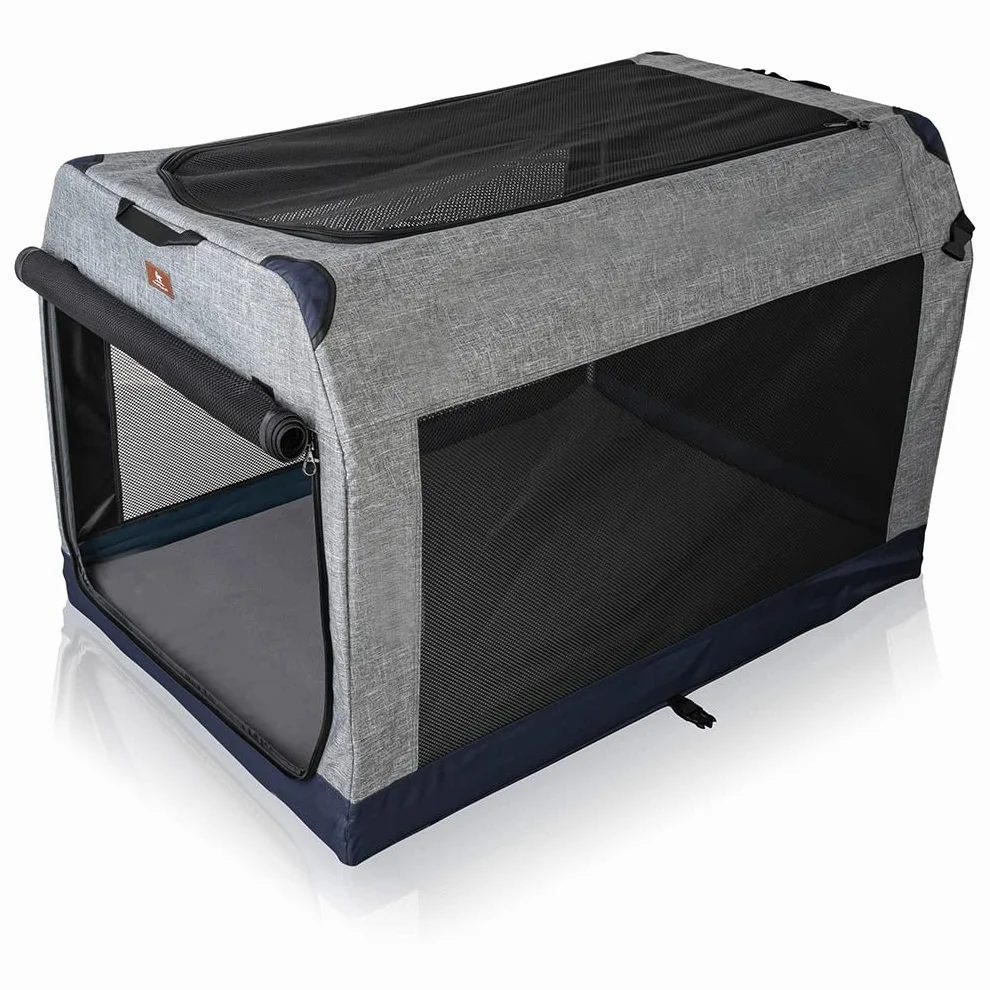 Knuffelwuff Faltbare Hundebox Auto Transportbox mit Aluminiumgestell für den Kofferraum L 76x51x48cm