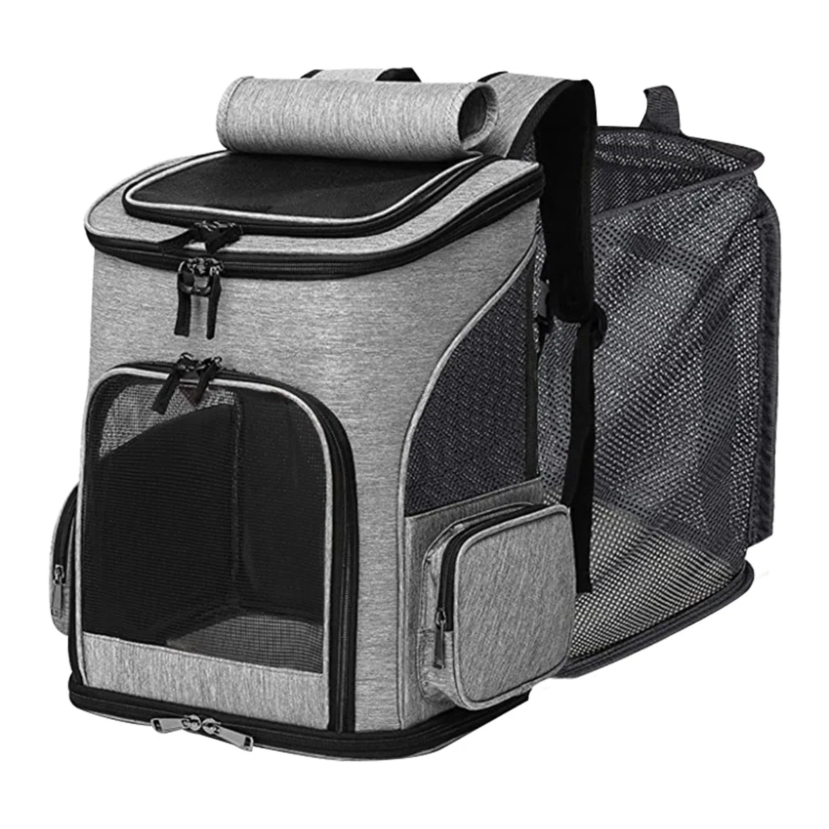 Haustier Rucksack Hunderucksack bis 10kg Katzenrucksack Faltbar und Erweiterbar Katzentransportbox Katzentransporttasche Hundebox mit 2 Matten für Katzen und Kleine Hunde Grau