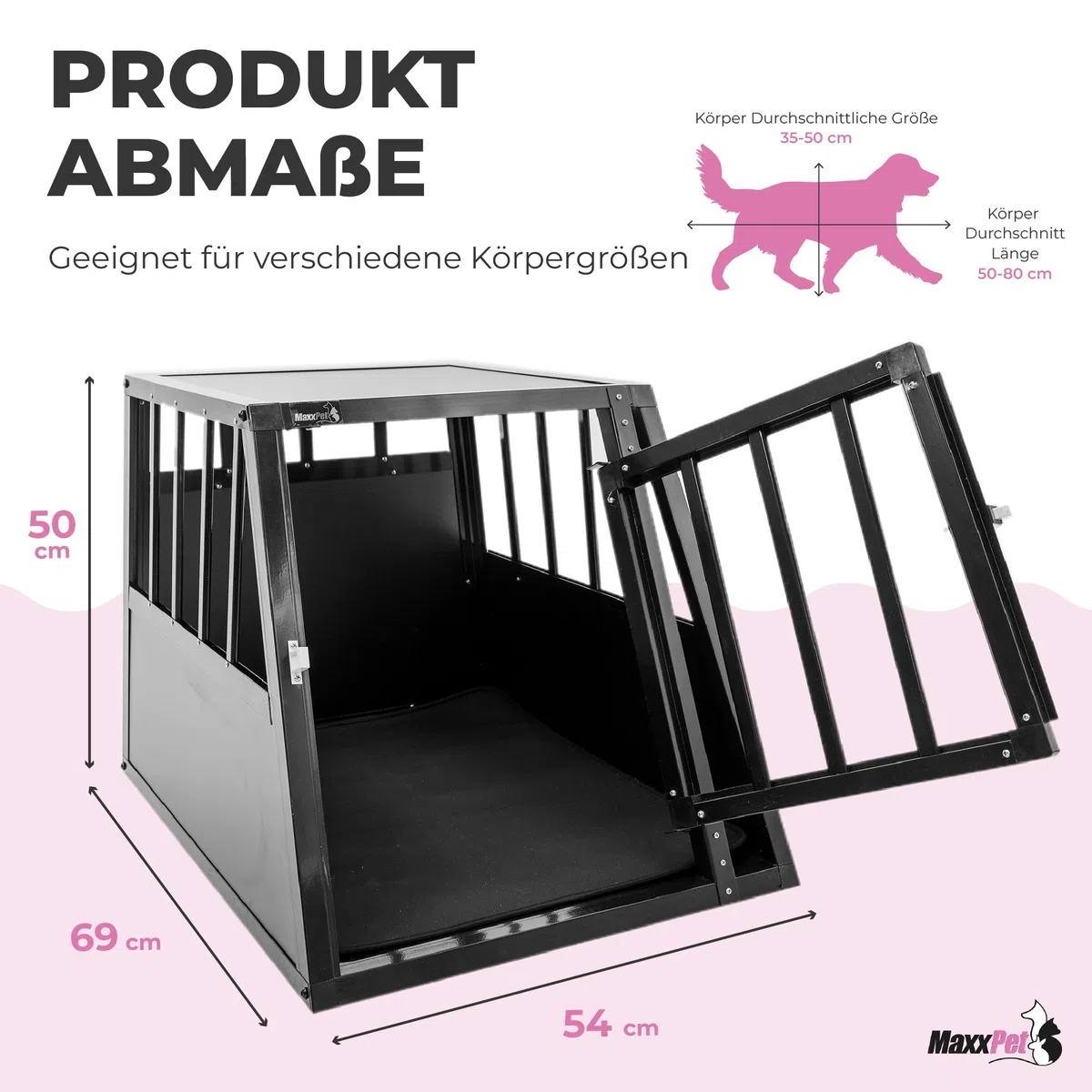 MaxxPet Hundebox Auto Faltbar - 1 Tür - Transportbox Katze & Hund - Hundetransportbox Auto - Hundetragetasche - Reise & Transport für Hunde - 54x69x50 cm
