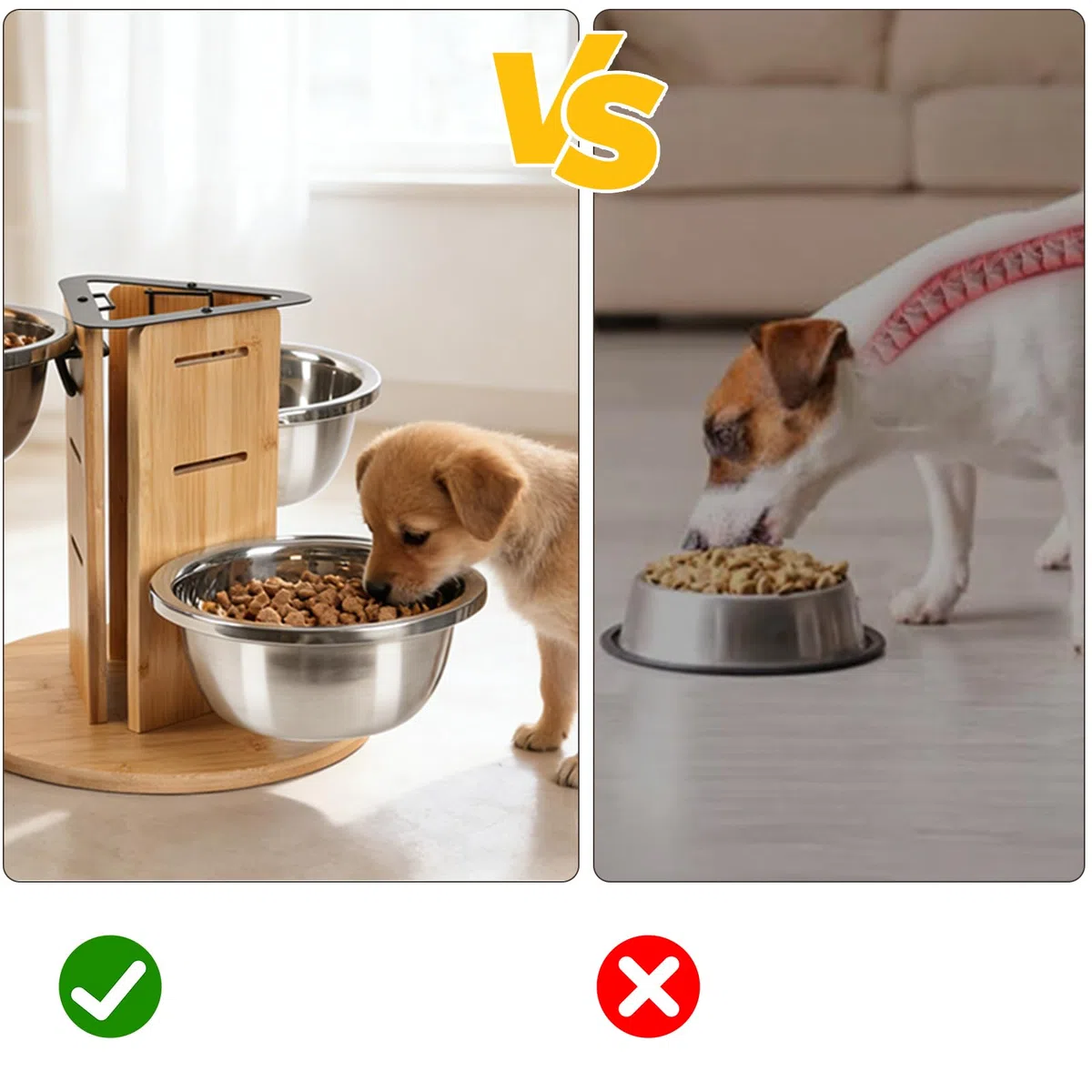 Hundenapf Erhöht für Hunde, 3 Höhenverstellbar Hundenäpfe mit 3X1400ml Edelstahlnäpfen und Holz Dreiseitige Erhöhte Hundenapfständer Futternapf Futterstation Hunde Fressnapf