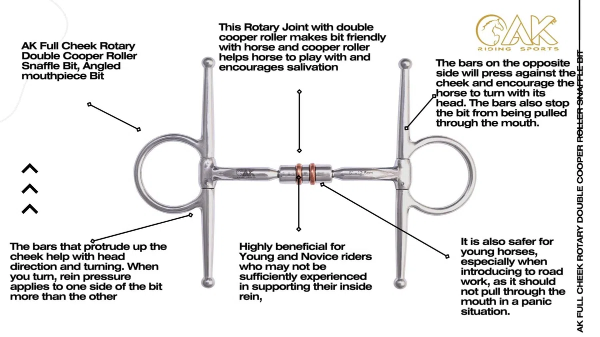 AK Full Cheek Rotary Double Copper Roller Snaffle Horsebit Riding Bit AKRS-2612