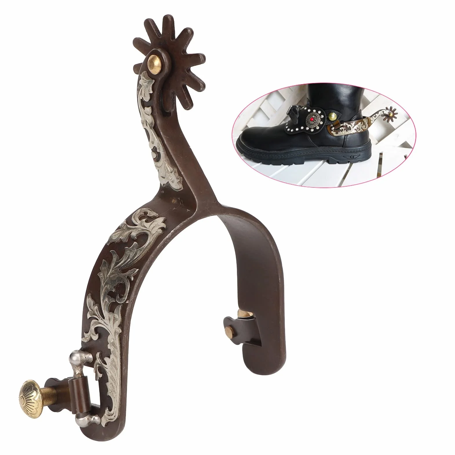Zerodis 2 Stück Western-Sporen Edelstahl mit Drehbarem Zahnrad Retro-Bronze Kohlenstoffarmer Stahl Nicht Rostend