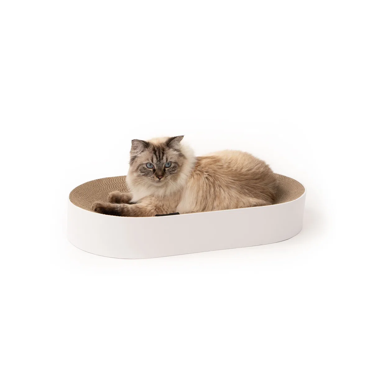LucyBalu® SCRATCHBED Kratzbett für Katzen aus Pappe | Kartonbett | XXL-Kratzbrett oval rund | Kratzpappe | Kratzmöbel | Kratzkarton | Kratzspielzeug | Natur