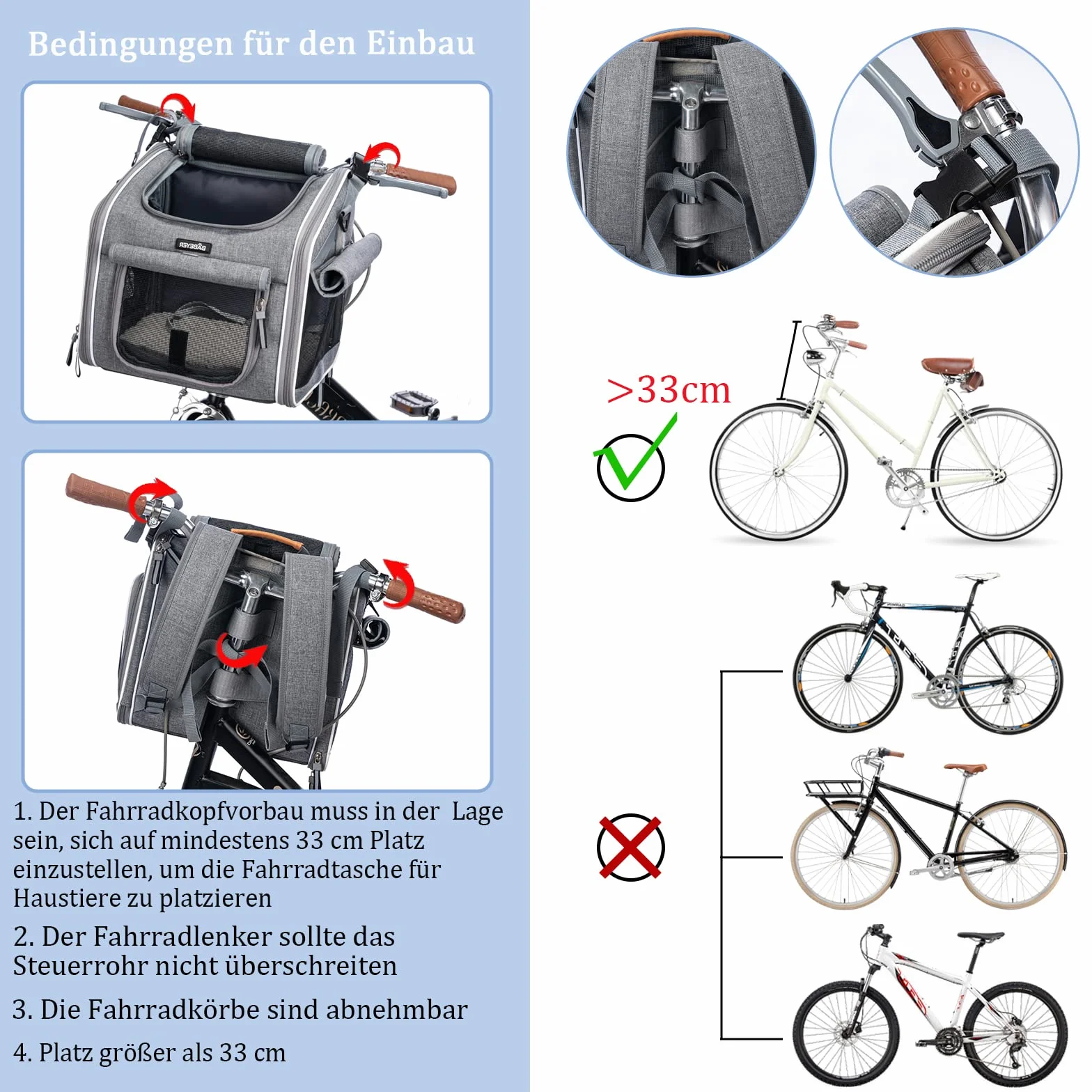 Hundefahrradkorb, erweiterbarer weicher Haustier-Tragerucksack mit 4-offenen Türen, 4-Mesh-Fenster für kleine Hundekatzen-Welpen-Grau