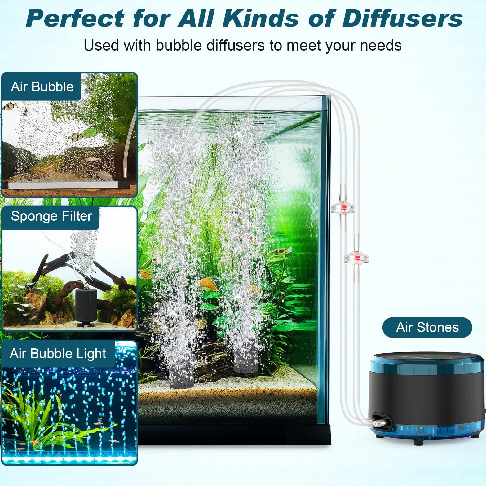 hygger 4W Aquarium Luftpumpe, 900L/H Dual Outlet Powerful Fish Tank Air Pump, Einstellbarer Aquarium Oxygenator up to 450L Aquariums