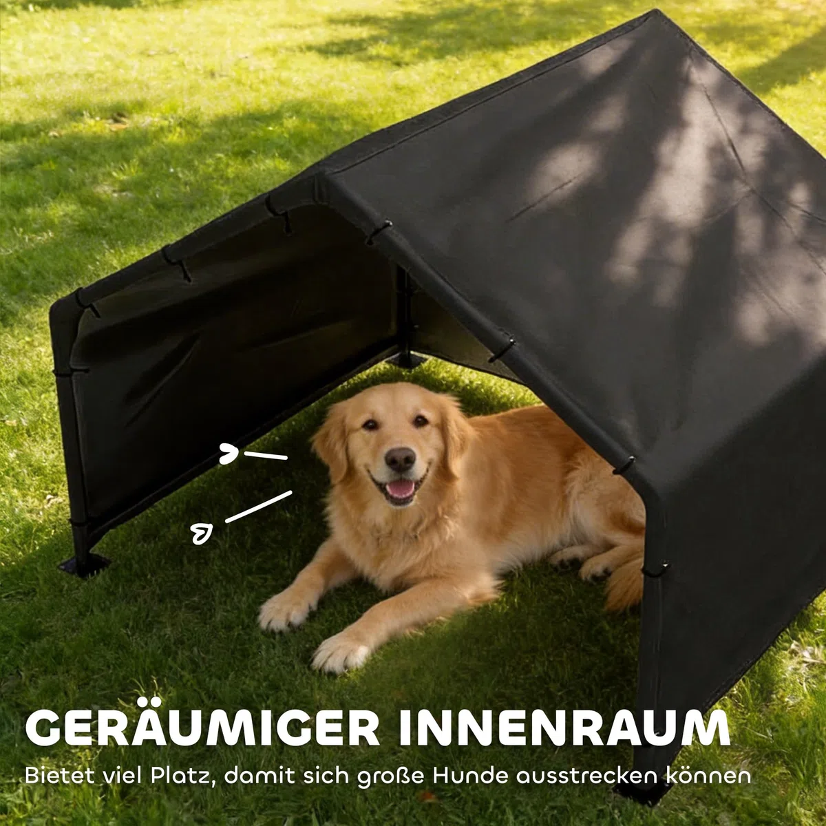 PawHut Hundehütte Hundehaus mit Wasser- und UV-beständiger Überdachung, 125 x 110 x 93 cm Outdoor Hütte für kleine mittelgroße große Hunde bis 30 kg, Indoor, Outdoor Schwarz