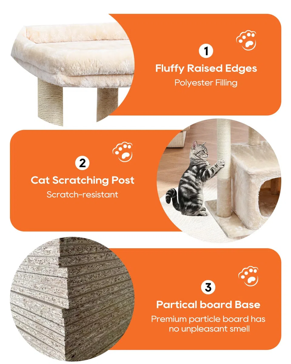 SYANDLVY 68cm Katzenbaum für Indoor-Katzen, Aktivitätsturm mit Kratzerposten, Moderne Kätzchen Condo mit Plüsch Perch & Hängen Ball zum Spielen (Beige)