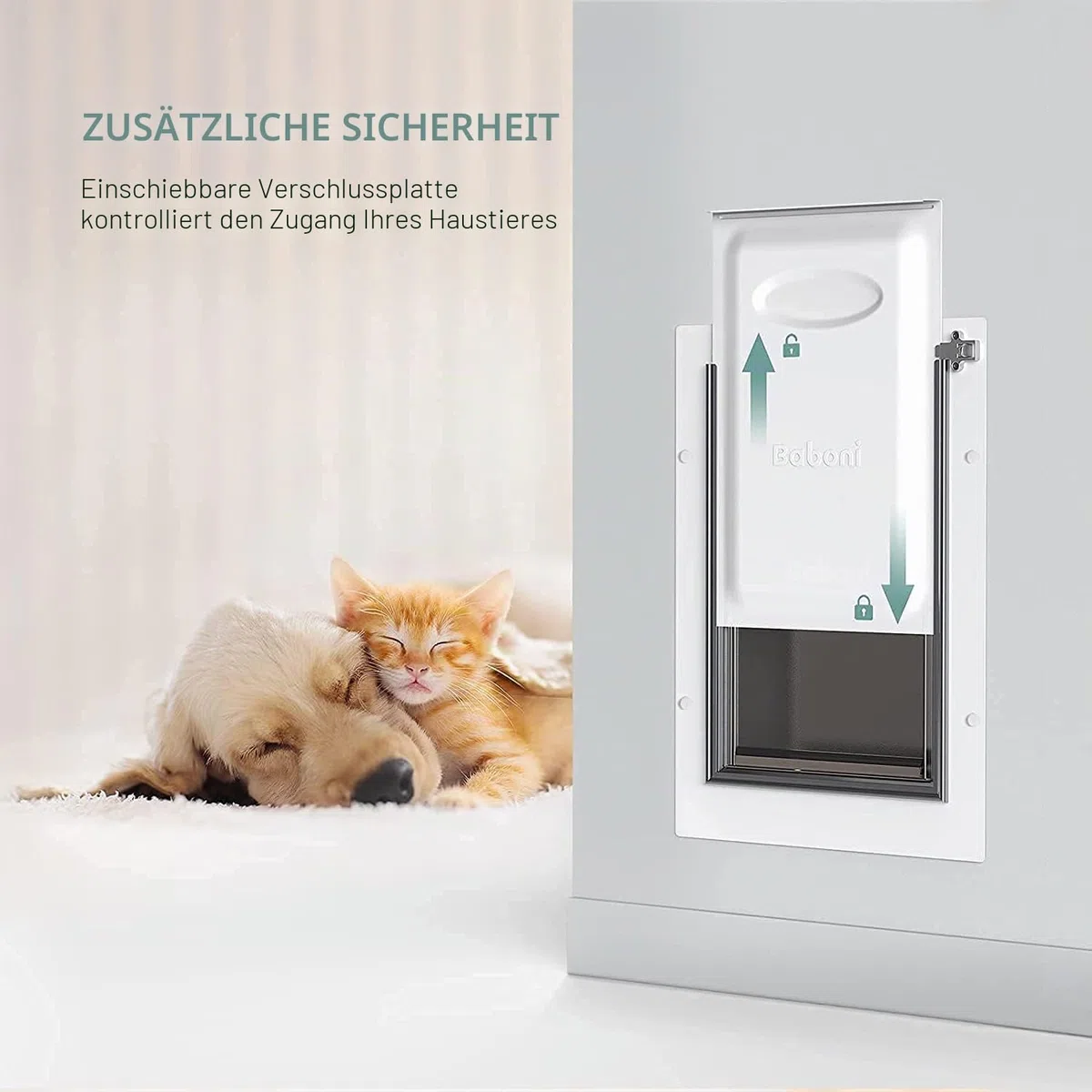 Baboni Katzentür für Tür, Wand, Stahlrahmen und Teleskop-Tunnel, Aluminiumschloss, Doppelklappe, Hunde- und Katzenklappe, stark und strapazierfähig, für Haustiere bis ca. 5,5 kg, Größe S