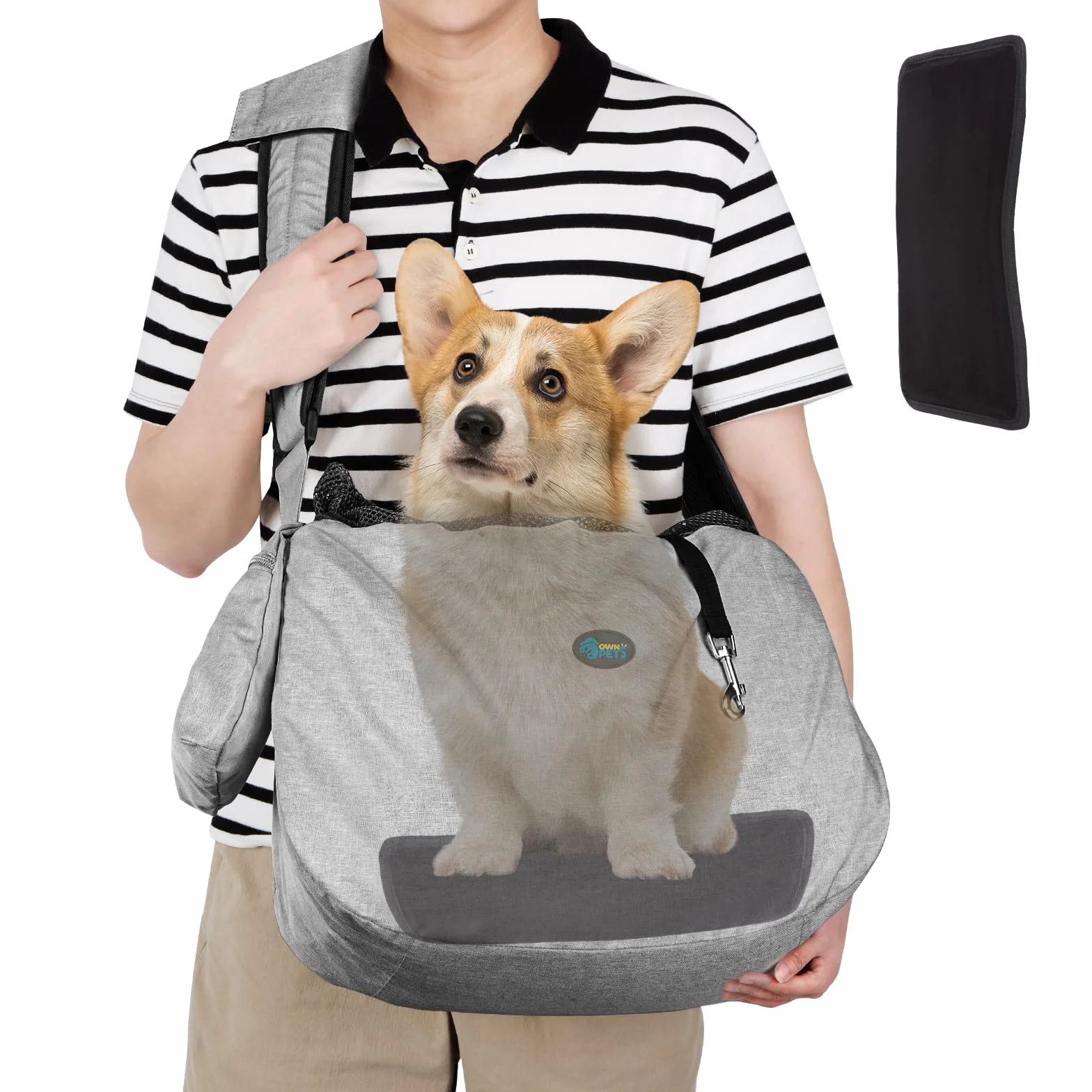 Ownpets Hundetragetasche, Hundetasche bis 11kg, Tragetuch Hund, Hundetasche mit verstellbarem Schultergurt und Fronttasche und Tasche Schulterpolster, 30 cm tief * 46,5 cm breit