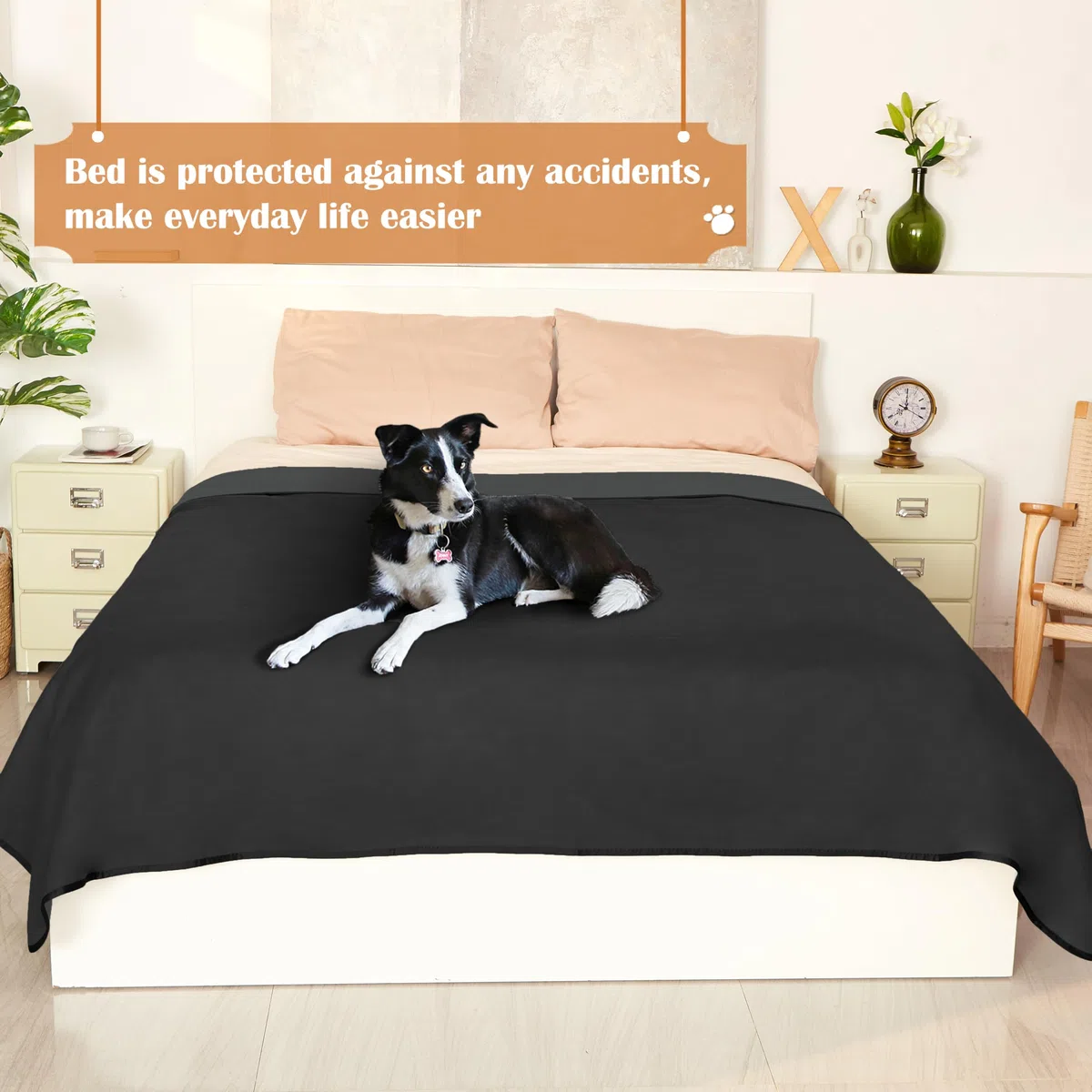 Catalonia Classy wasserdichte Decke für Bett, Decke Wasserdicht für Sofa, Hundedecke für Unterwegs Outdoor Indoor, Wärmedecke für Haustiere, Hundedecken Waschbar (XL 203x152cm, Schwarz/Schwarz)