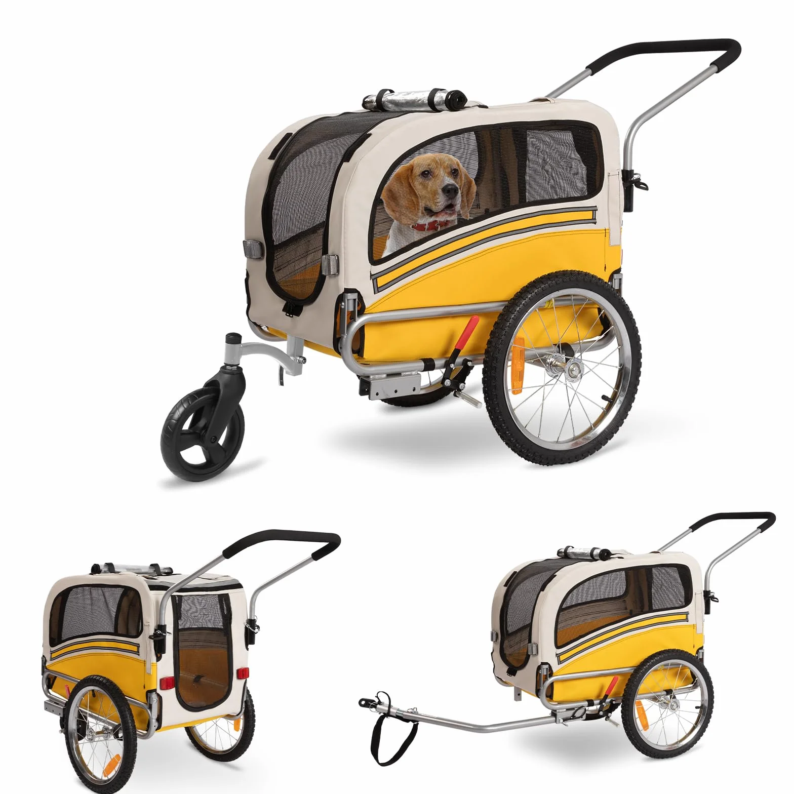 Hundeanhänger 2-in-1 für Fahrrad & Jogger – Transportwagen für Hunde bis 30 kg, faltbar, mit Bremsen, Signalwimpel, Outdoor & Heimgebrauch, leicht zu montieren