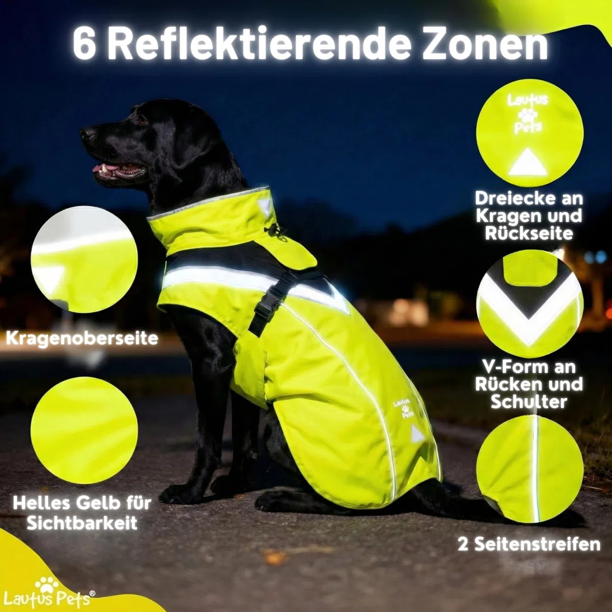 Wasserdichter Hunderegenmantel, reflektierenden Sicherheitsstreifen & Leinenöffnung – Leichte, Jacke für mittelgroße Hunde von Lautus Pets - XL, Gelb