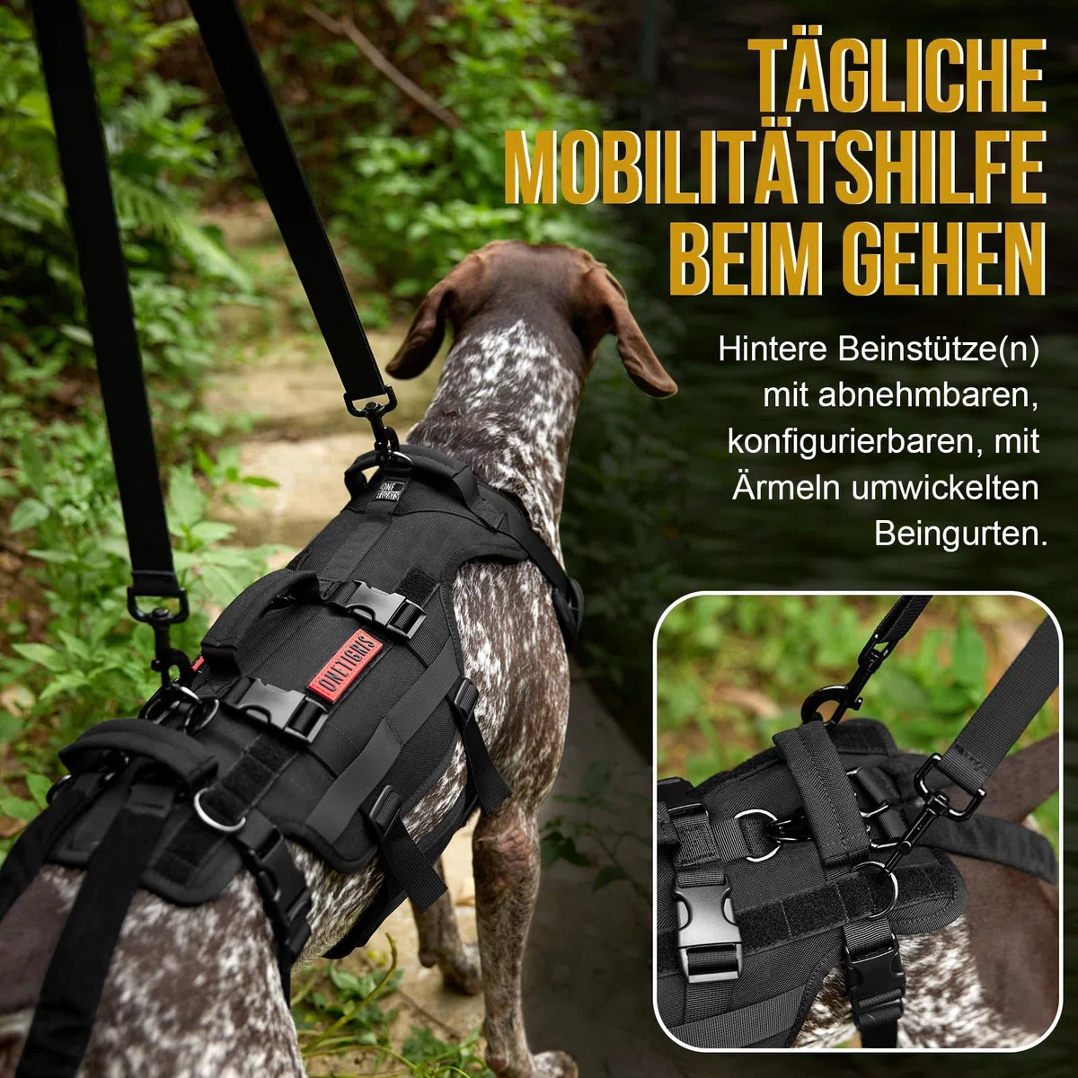 OneTigris Hundegeschirr, Invictus Hunde Tragehilfe für Mittelgroße Große, Einstellbar Gehhilfe für Hunde mit 3 Griffen für behinderte, verletzte oder ältere Schwarz L