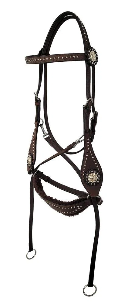 A&M Reitsport Gebisslose Western Trense 1109, braun Leder Zügel, Größe Pony