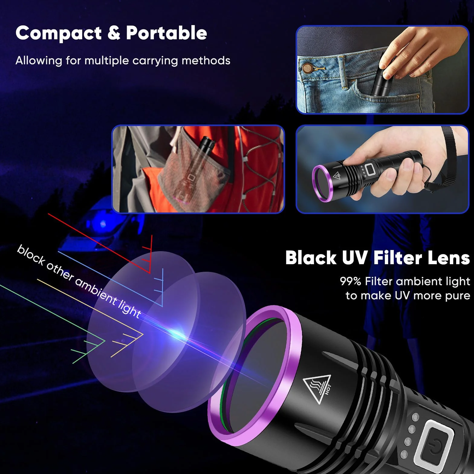 UV Taschenlampe 20W, 5000mAh Hochleistungs-365nm-UV-Licht, LED USB wiederaufladbare Schwarzlicht-Taschenlampe,uv lampe für bernstein,epoxidharz,Erkennung von Haustierurin,Mineralien,Reisen,Bettwanzen