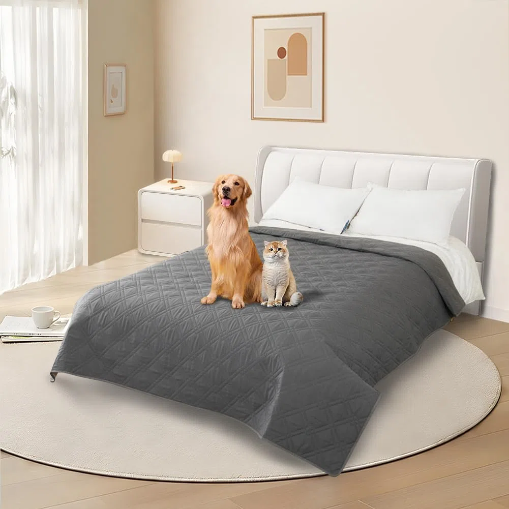 DUJUIKE Wasserdichter Sofabezug für Hunde, 100% wasserdichte Hundedecke, Sofaschutz, Bettdecke mit Antirutschpartikeln, Möbelschutz für Hunde, Katzen und Haustiere (Grau, 132-208cm)