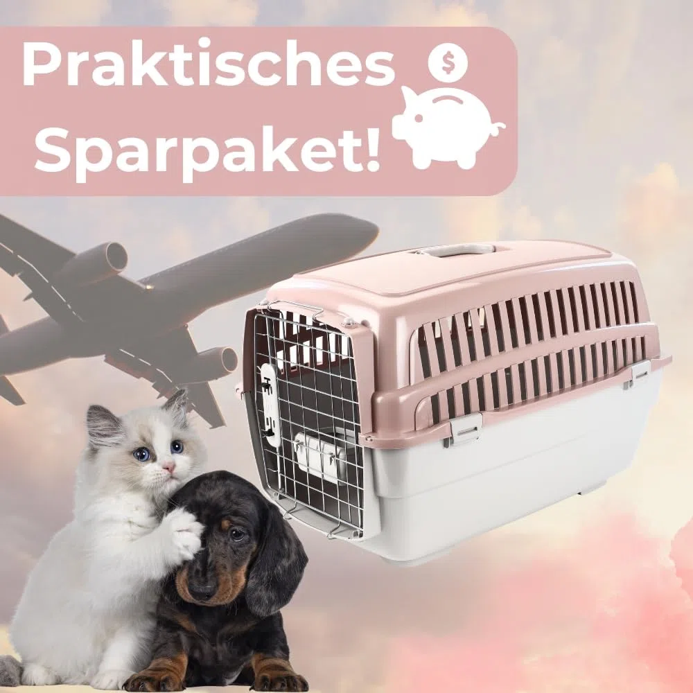 2er Set Transportbox IATA Flugbox Flugzeug Hundebox Hunde Transportbox Hund für 2 Tiertransportbox Hundetransportbox Gr. L
