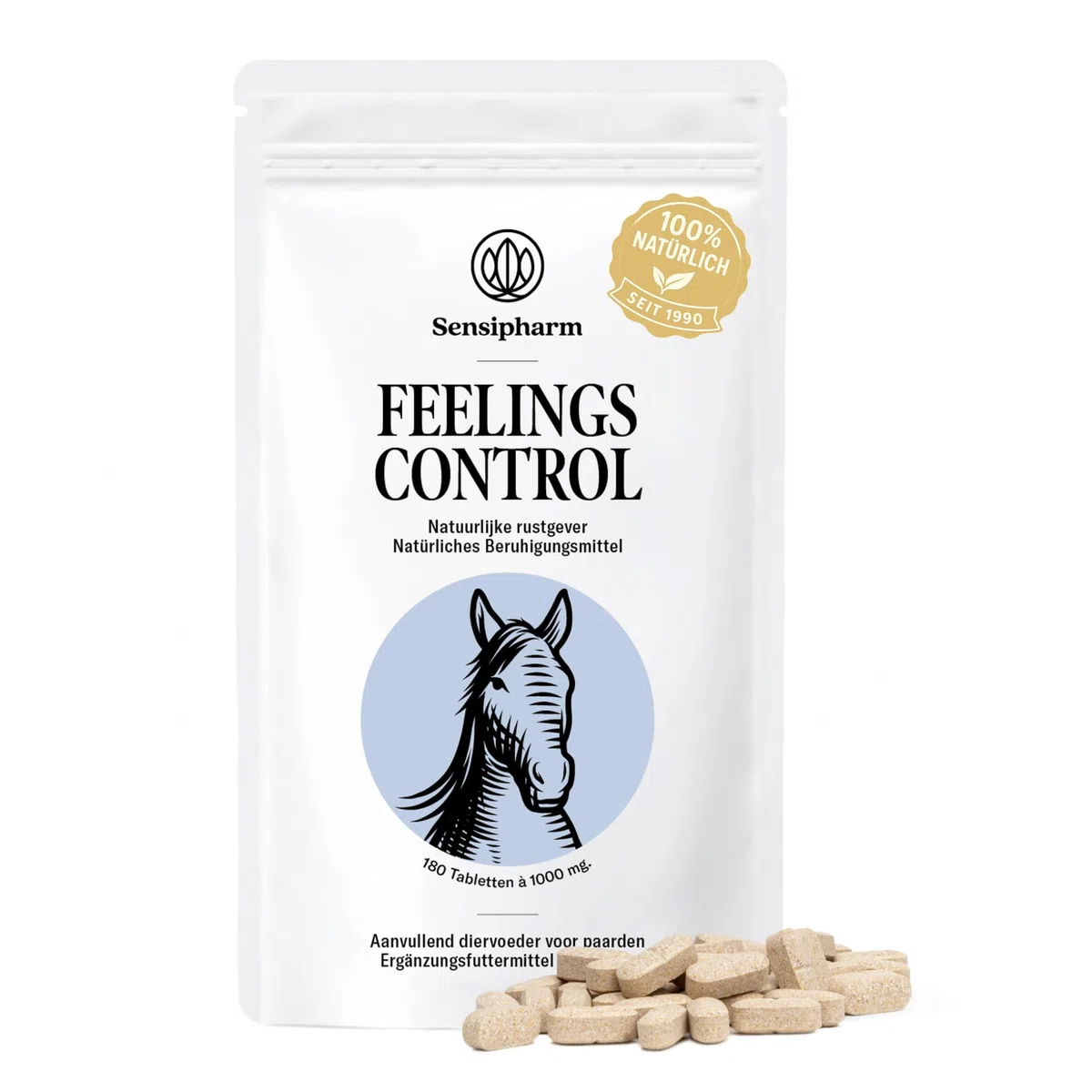 Feelings Control Pferd - Beruhigungsmittel für Pferde bei Angst, Stress & Unruhe - natürliches Anti-Stress Ergänzungsfutter bei Reisen, Training & Turnieren - 180 Tabletten à 1000 mg