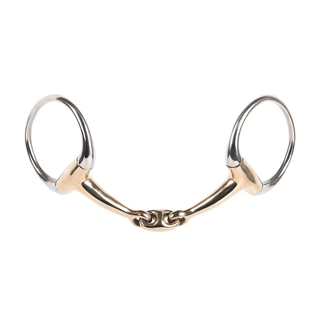 ES0013 Gebiss Olivenkopfgebiss Olivenkopftrense Doppelt Gebrochen aus Kupfer Edelstahl Ringdurchmesser 70 mm Gebissstärke 13 mm (11.5 cm)