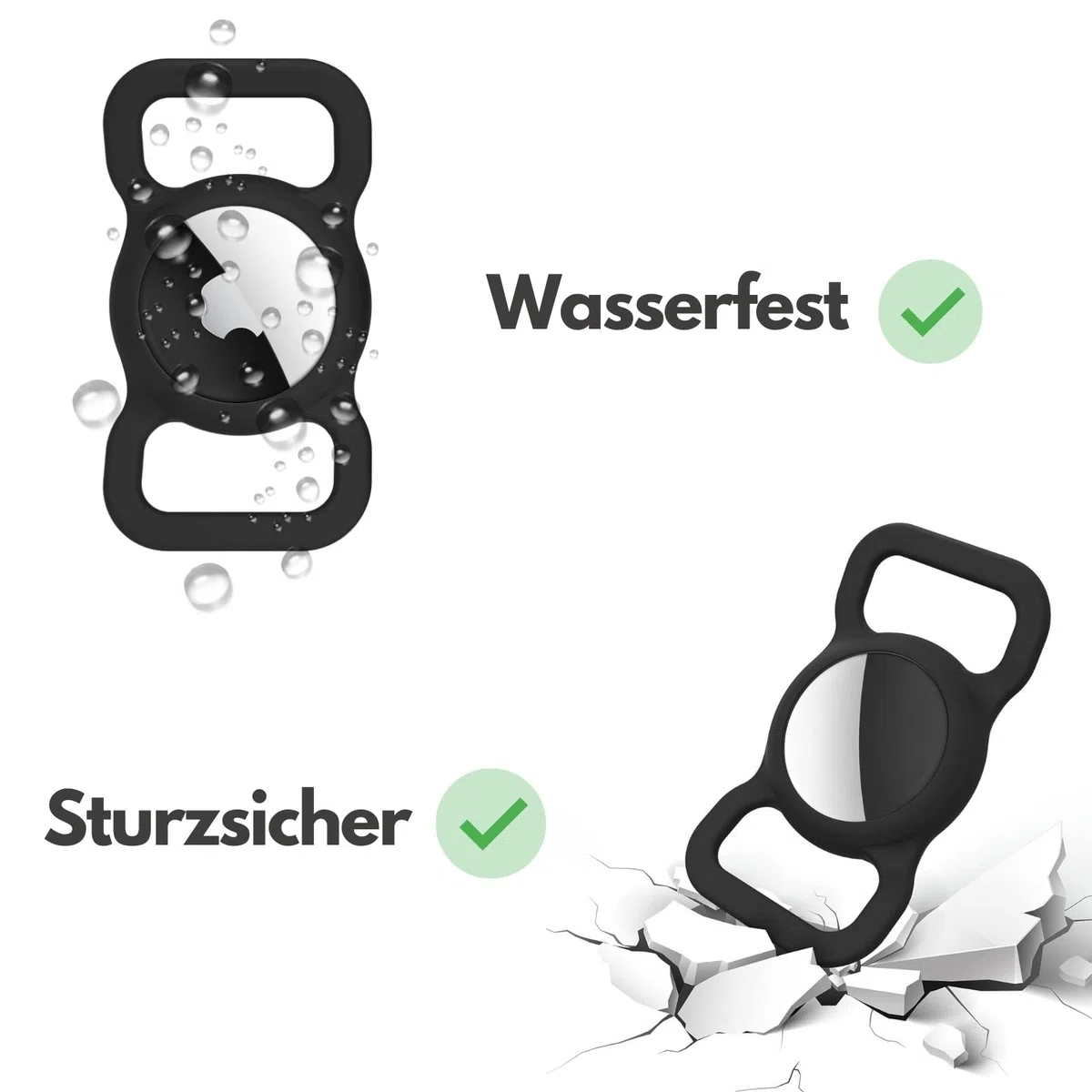 Hundehalsband Halter für AirTag - Hülle GPS Tracker für Haustiere - Silikon Anti-Lost Hund Katze Halsband Schutzhülle Airtags - Klein und Kompakt (Schwarz)