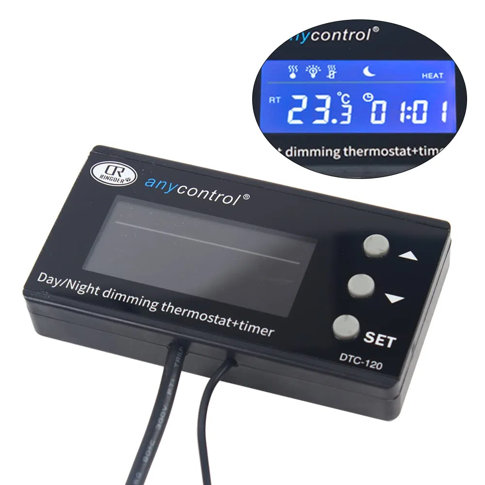 Digitaler Thermostat PID für Reptilien, Reptilien Thermostat Terrarium Tag Nacht mit Heizung oder Kühlung 0~50℃, mit Zeitschaltuhr, Temperaturregler mit LCD-Display mit Fühler